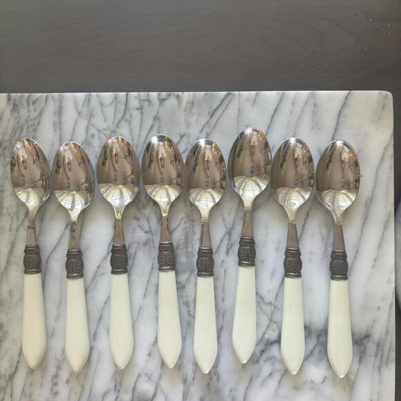 Argent Orfevres White Ornate Handle Stainless Silver Soup Spoon Individual Pcs - Picture 4 of 8